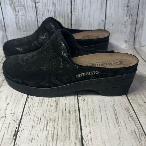 Mephisto Metallic Black Satty Nubuck Clog Mules size 38 Slip on 7.5 US - Picture 5 of 10